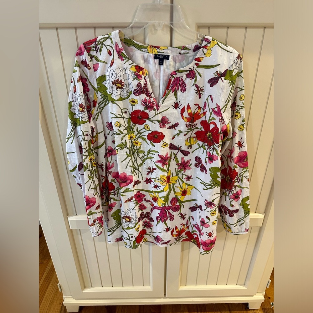 Talbots Floral Blouse - White, Pink, Yellow, Green